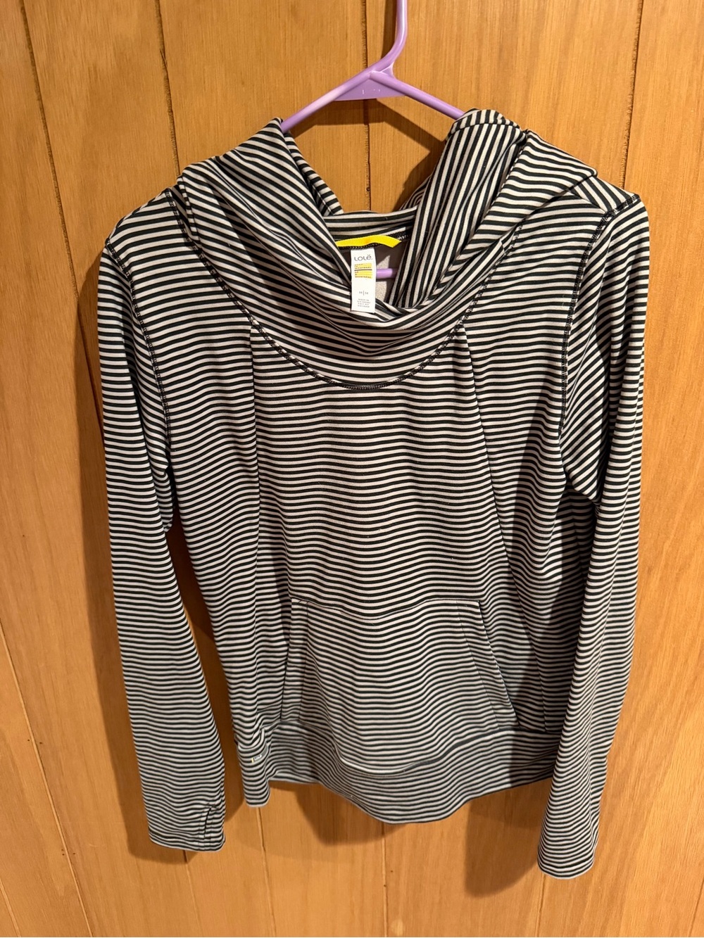 Lole Black and White Striped Hooded Pullover
